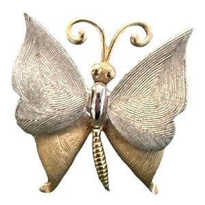 Vintage butterfly brooch silver & gold tones metallic